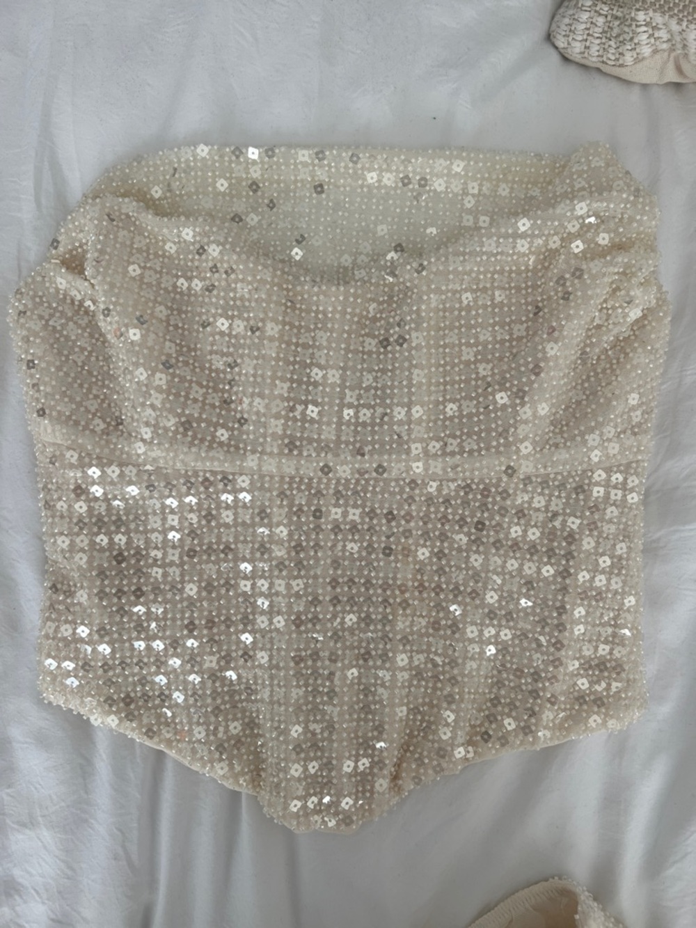 Oh Polly Cream Sequin Corset Top and Mini Skirt Set - Picture 5 of 7